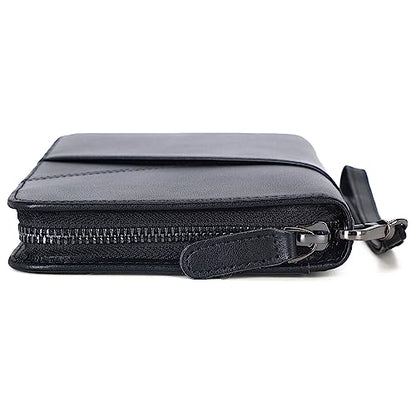 Polare Napa Leather Passport Holder With YKK Zipper RFID Blocking Travel Document Organizer Ticket Holder Cover Case Holds 2 Passports (Black) - color: Black