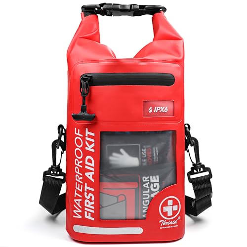 250 PCS Waterproof First Aid Kit, Roll Top Reflective Boat Dry Bag Bug Out Bags, Emergency Medical Kit Ideal for Boating, Camping, Fishing, Kayaking, Floating, Red