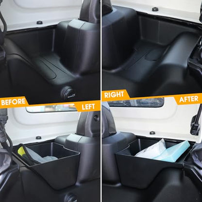 RBR Wheel Well Storage Bin Trunk Organizer Box Compatible with 2024 2025 Jeep Wrangler JL Unlimited 2/4 Door 4XE Interior Accessories Rear Cargo Right Left Tray 2 Pack Black