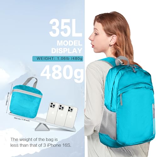 Waterproof Foldable Backpack Dry Storage Lightweight Daypack 35L Outdoor Backpack for Beach Men Women Sky Blue - color: Blue3