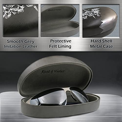 MyEyeglassCase Hard Sunglasses case - Women Glasses Case Holder - Large Durable Eyeglass Case Hard Shell with Pouch & Cloth - color: Skulls Grey
