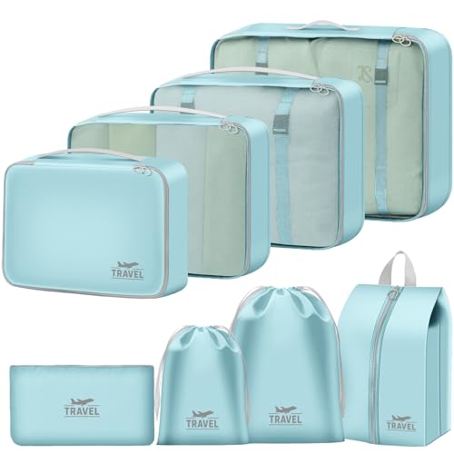 8 Set Packing Cubes for Travel Suitcase Organizer Bags Luggage Packing Cubes Set Travel Essentials Accessories Gifts for Women Blue - color: Upgrade-Blue
