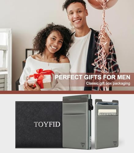 TOYFID Credit Card Holder Wallet for Mens - Metal Slim Minimalist Cards Holder with Stretch Money Pocket - RFID Blocking&Ultralight Small Wallet - color: Grey A