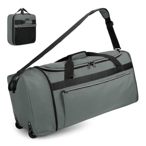 Uarition 70L Foldable Rolling Duffle Bag with Wheels, 28” Large Duffle Bag for Travel, Carry On Luggage Duffel Bag for Traveling/Camping/Moving, Water Resistant, Grey - color: Grey, size: 70L Medium