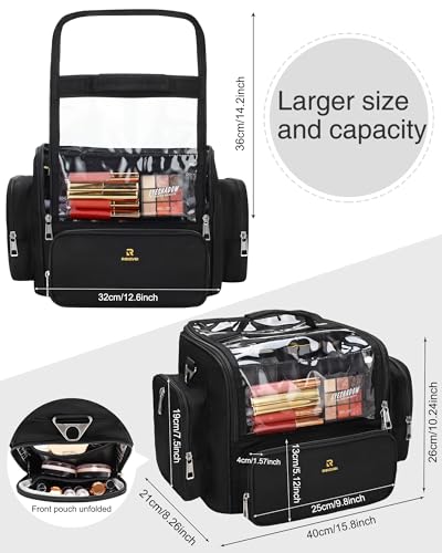 NAONAYA Makeup Brush Bag Extra Large Makeup Brush Case with 4 small bags Professional Makeup Artist Brush Holder Stand Up Organizer for Travel with Adjustable Dividers and Shoulder Strap - color: Black with 4 Makeup Bags