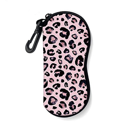 Sunglasses Soft Case with Carabiner Ultra Light Neoprene Zipper Glasses Case - color: Leopard