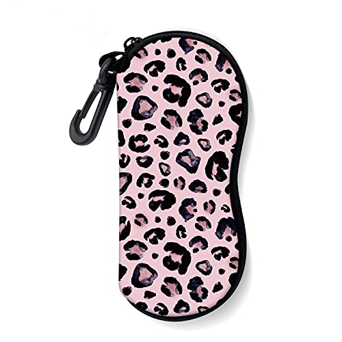 Sunglasses Soft Case with Carabiner Ultra Light Neoprene Zipper Glasses Case - color: Leopard