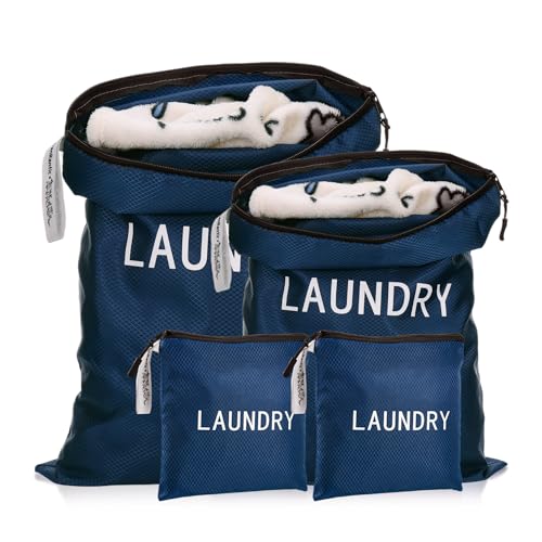 4Pcs Travel Laundry Bags, Dirty Clothes Travel Bag, Waterproof Wet Bags with Zips, Reusable Wet Dry Bag for Swimming Yoga Dance Clothes (Blue) - color: Blue