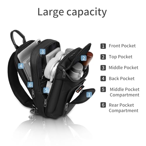 reeyee Anti-Theft Sling Bag with Lock, Waterproof Crossbody Backpack Fits 11 inch Tablet, Men's Shoulder Chest Bag - color: Black