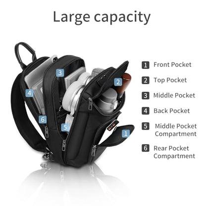 reeyee Anti-Theft Sling Bag with Lock, Waterproof Crossbody Backpack Fits 11 inch Tablet, Men's Shoulder Chest Bag - color: Black