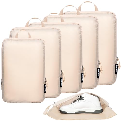 BAGAIL 6 Set Ultralight Compression Packing Cubes Packing Organizer for Travel Accessories Luggage Suitcase Backpack - color: Cream70D, style: Cloth Pattern
