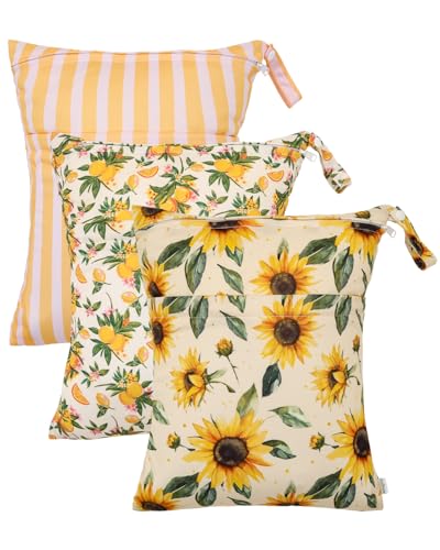 babygoal Wet Dry Bags 3 Pack, Waterproof Travel Bags for Swimsuits, Beach, Pool, Gym,Food Storage and Wet Clothes(Sunflower,Lemon,Stripe),3LN43-B - color: Girl color 43