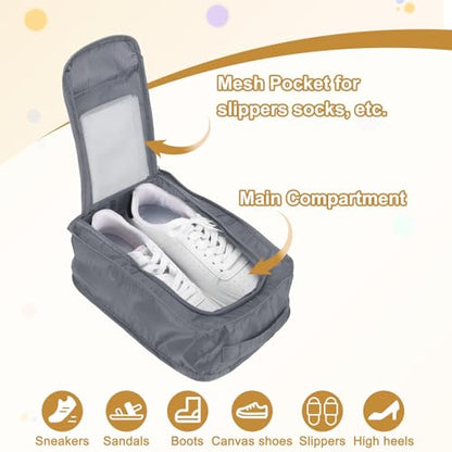 Foldable Travel Shoe Bag, Waterproof Shoe Pouches Organizer with Handle Travel Packing Cubes -Fitting for Storing (Sneakers/Sandals/Fitness Shoes) 2 Pcs & Gray/Light Blue - color: Gray/Light Blue
