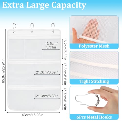 2 Pack Mesh Shower Caddy Hanging Organizer with 7 Pockets, Quick Dry Bathroom Storage Bag, Cruise Cabin and Dorm Essentials for Travel, Toiletry Organizer for Shampoo Soap