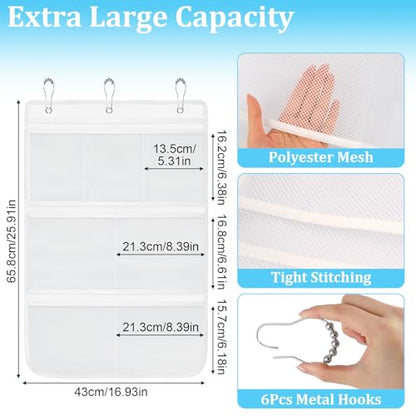 2 Pack Mesh Shower Caddy Hanging Organizer with 7 Pockets, Quick Dry Bathroom Storage Bag, Cruise Cabin and Dorm Essentials for Travel, Toiletry Organizer for Shampoo Soap