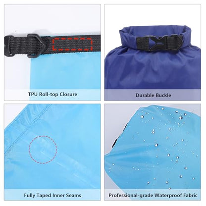 Pimoys 6 Pack Waterproof Dry Bags, Lightweight Outdoor Dry Sacks Ultimate Dry Bags for Kayaking Rafting Boating Camping (1.5L, 2.5L, 3L, 3.5L, 5L, 8L) - color: Multicolor