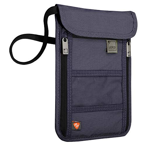 Lewis N. Clark RFID Blocking Stash Neck Wallet, Travel Pouch + Passport Holder for Women & Men, Navy - color: Navy