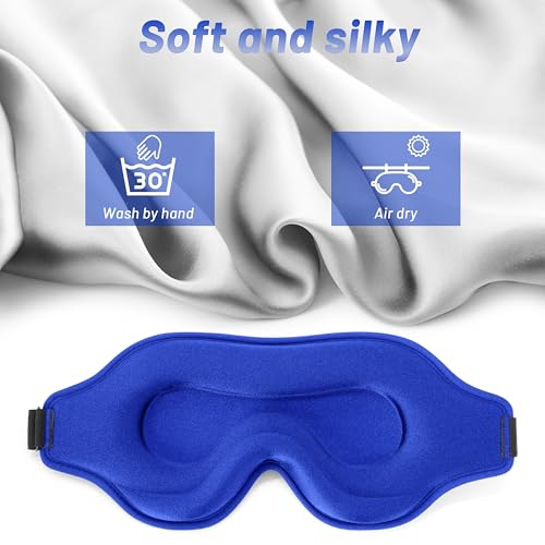 Sleep Eye Mask for Men Women, Sleeping Mask for Side Sleeper, Travel Blackout Night Blindfold Eye Shade Cover with Adjustable Strap (Blue) - color: Blue