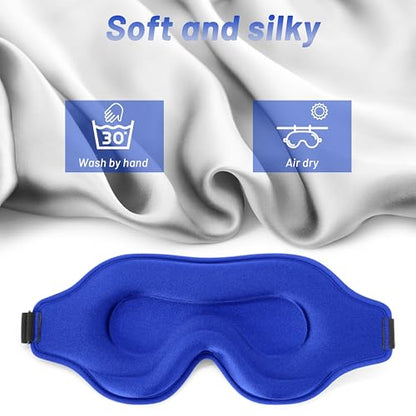 Sleep Eye Mask for Men Women, Sleeping Mask for Side Sleeper, Travel Blackout Night Blindfold Eye Shade Cover with Adjustable Strap (Blue) - color: Blue