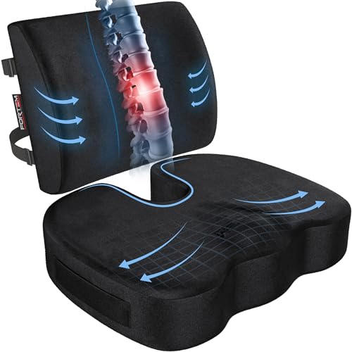 FORTEM Seat Cushion, Office Chair Cushion, Lumbar Support Pillow for Office Chair, Memory Foam Car Seat Cushions, Sciatica Coccyx Tailbone Pain Relief, Cushions for Back Support, Washable, Non Slip XL - color: Black Velour, size: X-Large