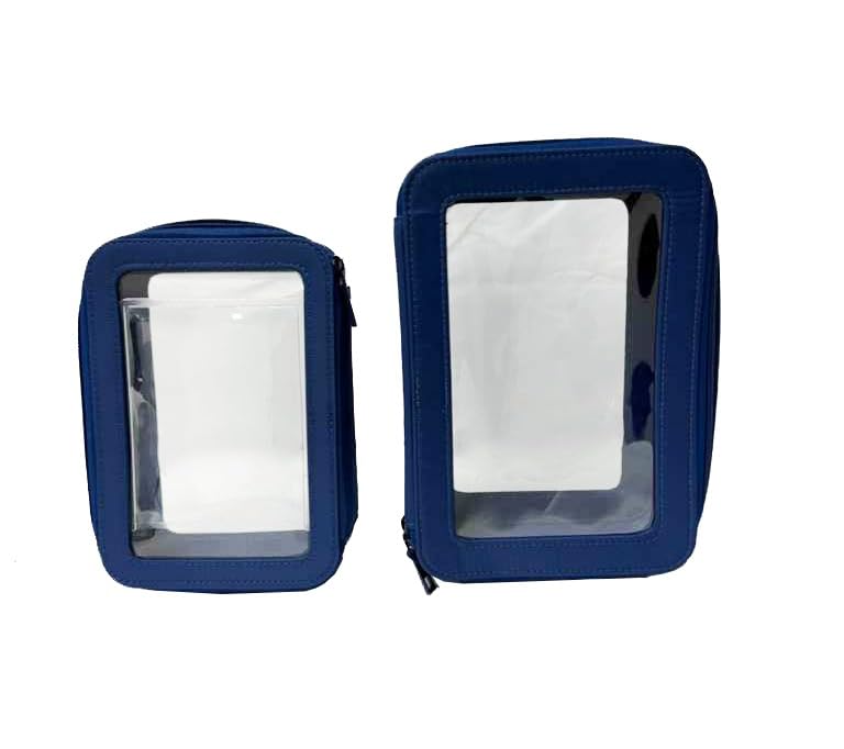 3-Piece Cosmetic Bag Set – Makeup Bag Duo with Compact Mirror, Travel & Everyday Beauty Organizer (Blue) - color: Blue