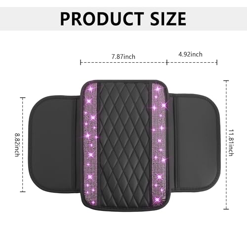 Stacool Upgraded Car Center Console Cover with Rhinestones,Microfiber Leather Car Armrest Cover Cushion with 2 Storage Bags,Universal Cars Armrest Storage Box as Cars Interior Accessories - color: Upgraded Diamond - Bling Pink