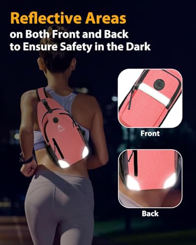 Sling Backpack for Women & Men, Crossbody Travel Bag with Water Bottle Holders, 17 Pockets, Quick-Access Phone Pocket, Hidden Security Pocket, Fits 11" Tablet, for Daily Carry, Travel, Theme Parks - color: M-rosehip