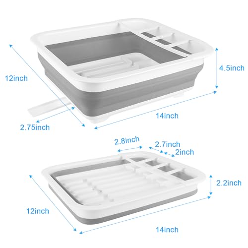 Collapsible Dish Drying Rack with Drain Plug Tube, Portable Dish Drainers for Kitchen Counter, Folding Dish Rack Over Sink Drying Dinnerware,Kitchen Sink Organizer Travel Trailer RV Camping Essentials - style: With Drain Plug