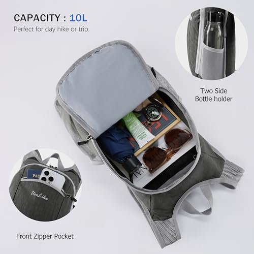 Uselike 10L Small Hiking Backpack Travel Daypack Lightweight Packable Back Pack for Women Men(Iron Grey) - color: Iron Grey