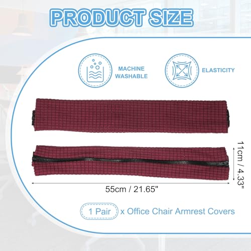 PATIKIL 22x4.3 in Office Chair Armrest Covers, 1 Pair Office Chair Arm Covers Long Computer Chairs Arm Rest Cover with Zipper Removable Rest Slipcover Hand Rest Protector, Burgundy - color: Burgundy, size: 22"
