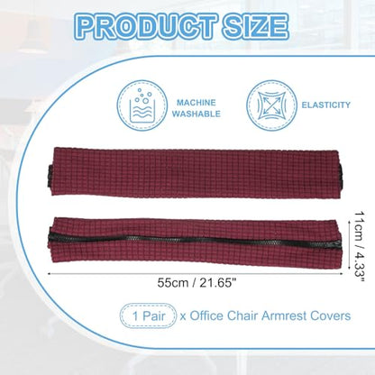 PATIKIL 22x4.3 in Office Chair Armrest Covers, 1 Pair Office Chair Arm Covers Long Computer Chairs Arm Rest Cover with Zipper Removable Rest Slipcover Hand Rest Protector, Burgundy - color: Burgundy, size: 22"