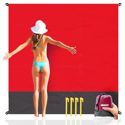 Beach Blanket Sandproof Waterproof, Beach Essentials Extra Large Beach Mat, 79" x 55" Oversized Durable Outdoor Picnic Mat Storage Bag for 1-4 Adults, Beach Accessories for Travel, Camping, Hiking - color: Dark Red