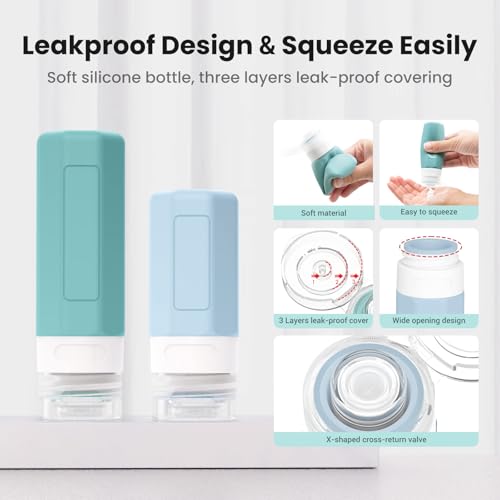17 Pack Travel Bottles - TSA Approved Travel Size Toiletries, Leak Proof Containers for Toiletries, Silicone Squeezable Container for Shampoo, Body Wash, Lotion & Conditioner - Blue