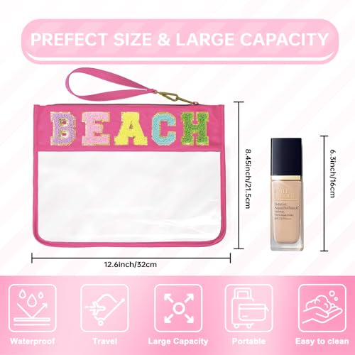 Siwara Snack Bags Clear Pouch Travel Makeup Bag Chenille Letter Bags for Zipper Pouch Clear Cosmetic Bag Clearly Tote Bag Makeup Travel Bags for Women - color: Rose--Beach