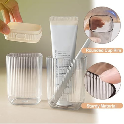 Toothbrush Travel Case, Portable Travel Toothbrush Holder, Large Tooth Brush Travel Case, Travel Toothbrush &Toothpaste Container for Trip, Gym, Hiking, Camping and Bathroom (Clear Grey)