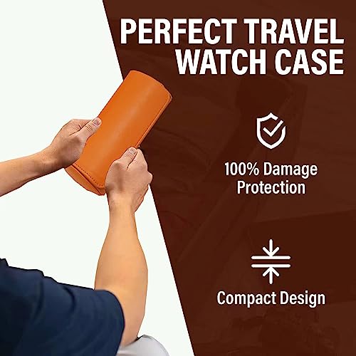 Watch Travel Case Portable Organizer - Luxury Watch Roll Travel Box Recycled Leather Watch Storage and Display for Men and Women (WCASE-3-BROWN) - color: BROWN, size: Three slots