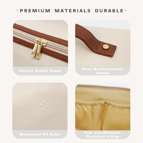 Travel Makeup Bag – Large Cosmetic Organizer with Waterproof Nylon, Smooth Double Zipper & Tear-Resistant Lining, Toiletry Pouch for Women (Beige) - color: 05-Beige