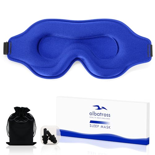 Sleep Eye Mask for Men Women, Sleeping Mask for Side Sleeper, Travel Blackout Night Blindfold Eye Shade Cover with Adjustable Strap (Blue) - color: Blue