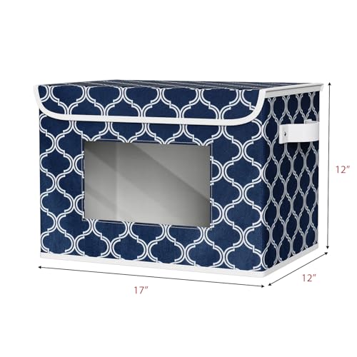 Univivi Fabric Foldable Storage Boxes [4-Pack] Large Collapsible Stackable Storage Bins with Lids, Closet Organizers and Storage Cube Basket for Home, Office, Bedroom (Blue Lantern, 17”x 12” x 12”) - color: Blue Lantern, size: 17''-4 Pack