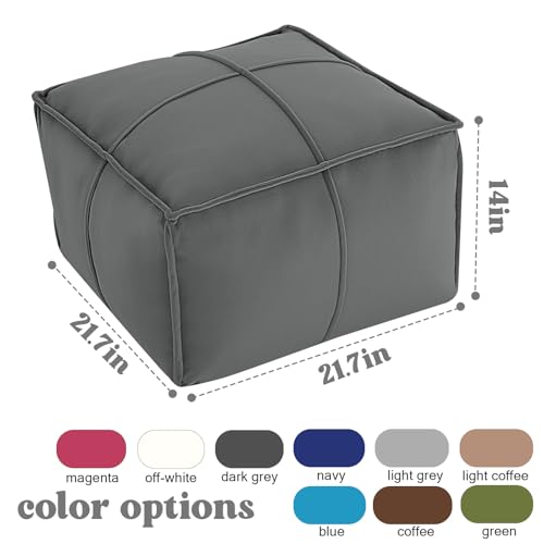 MeMoreCool Stuffed Round Pouf Ottoman Foot Rest, Floor Pouf Foot Stool with Soft Foam Chunk Filling, Small Round Ottoman Footstool Circle Footrest for Living Room - color: Piping Dark Grey