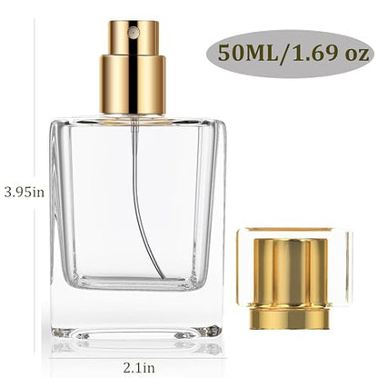 Refillable Perfume Bottle 2 Pack Glass Perfume Spray Bottle 50ml 1.7oz Large Empty Travel Perfume Atomizer Refillable,Replacement Perfume Bottles for Women Men - color: 2 COLORS-BLACK GOLD