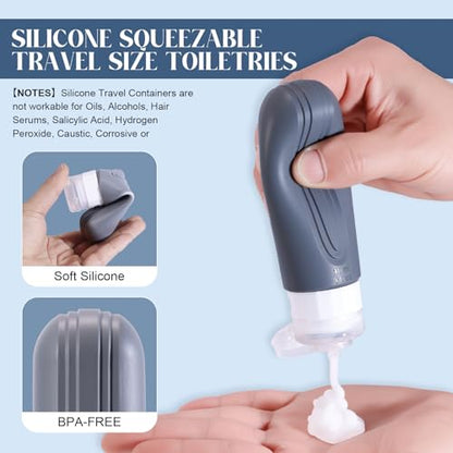 Travel Bottles for Toiletries, 3oz TSA Approved Travel Size Toiletries, Silicone Leak-Proof Refillable Containers, Squeezable Liquid Essentials Bottles W/Clear Bag (GRAY) - color: GRAY