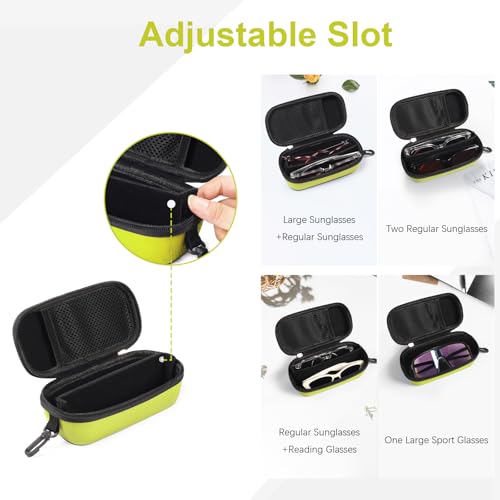 Bukere Double Eyeglasses Case with Adjustable Slots, EVA Hard-shell Travel Dual Glasses Sunglasses Organizer for Men Women - color: Yellow