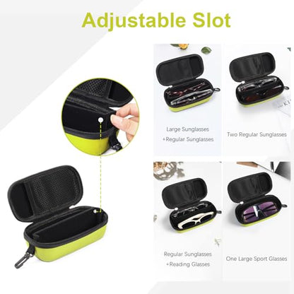 Bukere Double Eyeglasses Case with Adjustable Slots, EVA Hard-shell Travel Dual Glasses Sunglasses Organizer for Men Women - color: Yellow