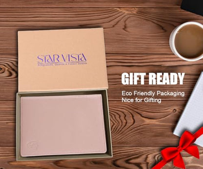 STAR VISTA Phoenix Leather Passport Holder, Calfskin Travel Wallet - RFID Blocking, ID Window, Zipper Pocket, Pen & Notebook Included, Pale Pink - color: Pale Pink Calfskin