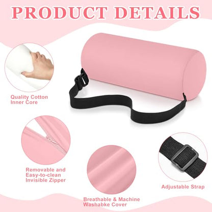 Wenqik 2 Pcs Lumbar Roll Support Pillow Low Back Lumbar Support Office Seat Cushion with Adjustable Strap and Washable Cover for Travel Gaming Chair Car Seat Pain Relief(Pink) - color: Pink