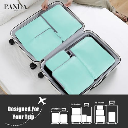 PANDA JOYS 4 Set Compression Packing Cubes Travel - Travel Accessories Expandable Packing Organizers for Carry On - Essentials Luggage Bags - Light Teal - color: Light Teal