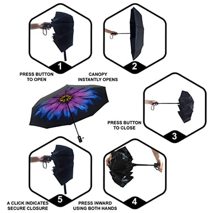 SY COMPACT Travel Umbrella - Windproof Automatic Compact Umbrella for Rain, Lightest 8-Rib, Small, Strong & Portable, Durable Grip, Fits Backpack & Car, Factory Direct (UV Available) - color: UPF-Flower purple