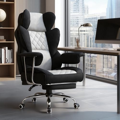 GTPLAYER Gaming Chair,Office Chair with Pocket Spring Lumbar Support, Ergonomic Comfortable Wide Office Desk Computer Chair with Outward Fixed Soft Armrests and Footrest (Fabric, Black & Gray) - color: Black Gray
