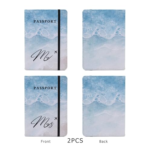 Passport Book Holder,Passport Wallet for Men Mr and Mrs Passport Holder for Women Passport Cover World Map Passport Case for Couples Christmas Traveling Passport Book Protector 2PCS - color: Simple Beach Ocean-Couple 2Pcs